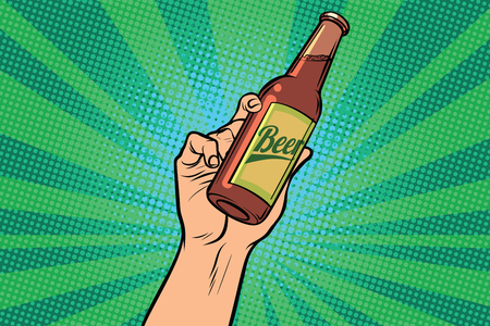 beer bottle in hand. Pop art retro vector illustrationのイラスト素材