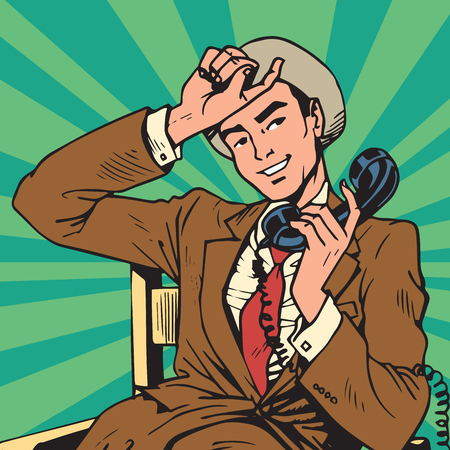 Printavatar portrait man with retro phone. Pop art retro vector illustrationのイラスト素材