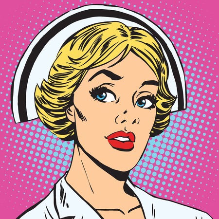 avatar portrait of a retro nurse. Pop art retro vector illustrationの写真素材