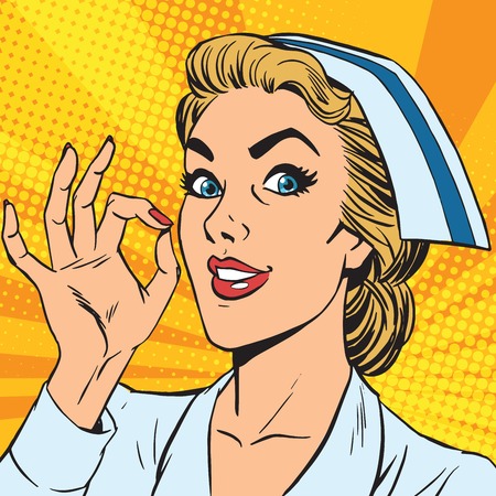 avatar portrait of a nurse OK gesture. Pop art retro vector illustrationの写真素材