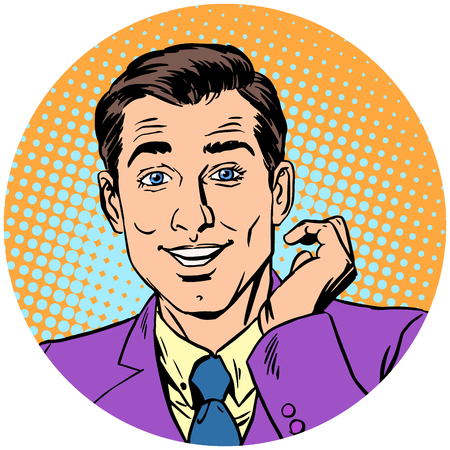cute handsome man Round avatar icon symbol character image. Pop art retro vector illustrationのイラスト素材