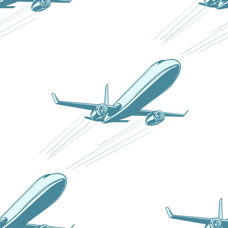Aircraft aviation airplane air transport seamless pattern isolated on white background. Airplane aviation travel voyage tourism air transport. Pop art retro vector illustrationのイラスト素材
