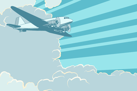 Air transport is flying in the sky plane, retro style. Airplane aviation travel voyage tourism air transport. Pop art retro vector illustrationのイラスト素材