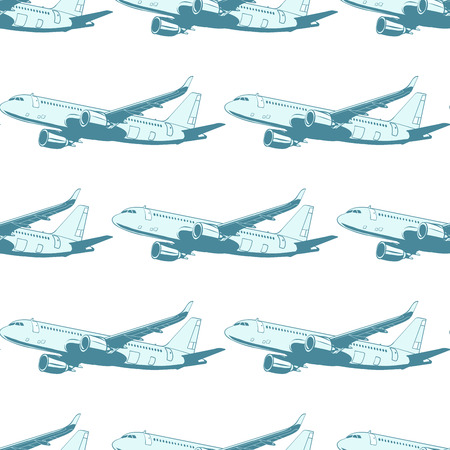 Aircraft aviation airplane air transport seamless pattern isolated on white background. Airplane aviation travel voyage tourism air transport. Pop art retro vector illustrationのイラスト素材