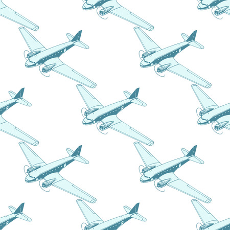 Aircraft aviation airplane air transport seamless pattern isolated on white background. Airplane aviation travel voyage tourism air transport. Pop art retro vector illustrationの写真素材