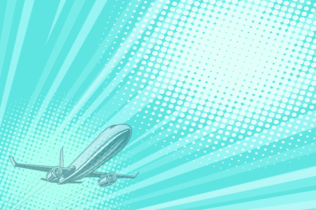 Takeoff aviation background flight journey. Airplane aviation travel voyage tourism air transport. Pop art retro vector illustrationの写真素材