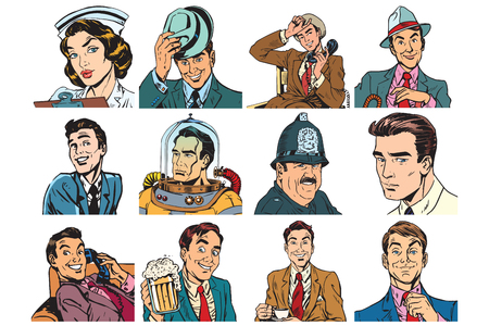 Set of pop art portraits of men and women.のイラスト素材