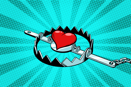 Red heart in an iron trap. Love and romanceのイラスト素材