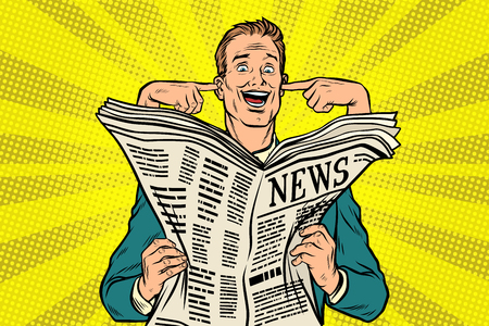 Businessman reads the press and covering her earsのイラスト素材