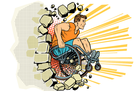 Caucasian male athlete in a wheelchair punches the wallのイラスト素材