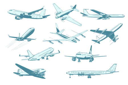set aircraft air transport isolate on white backgroundのイラスト素材