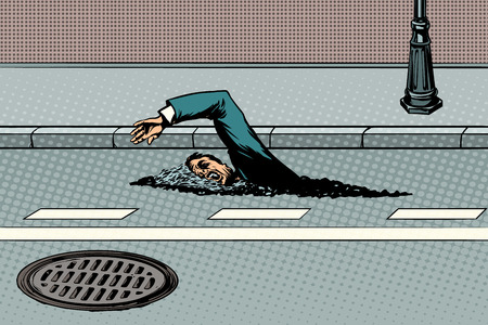 Businessman floating on the road like a riverのイラスト素材