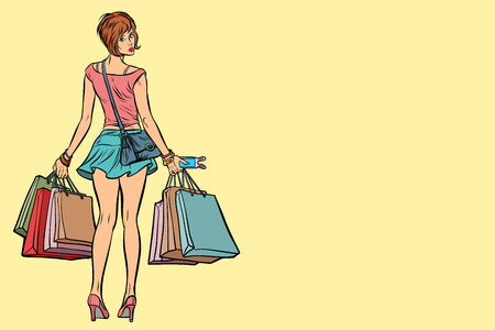 Young woman with shopping bags on saleのイラスト素材