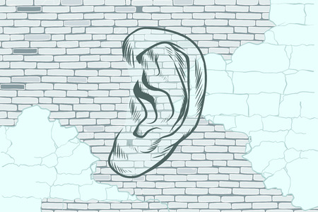 ear graffiti tattoo silhouette on a background old wallsのイラスト素材