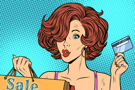 Sales woman with credit cardのイラスト素材