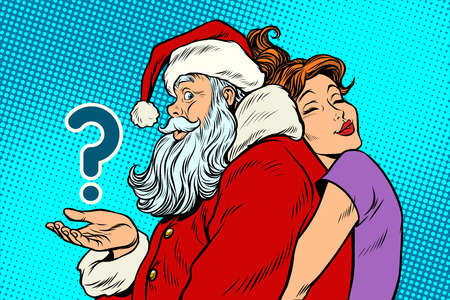 Santa Claus and beautiful woman, a surprise Christmas giftのイラスト素材