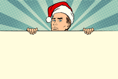 A man with Santa hat sales banner. Pop art retro vector Illustratorのイラスト素材
