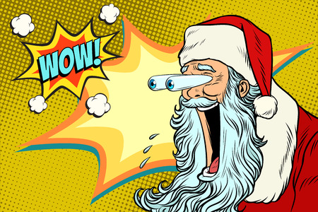 Bulging eyes Hyper reaction to Santa Claus. New year and Christmas. Pop art retro vector illustrationのイラスト素材