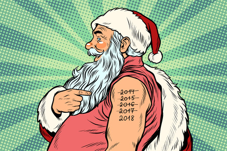 Santa Claus with tattoos 2018. New year and Christmas. Pop art retro vector Illustratorのイラスト素材
