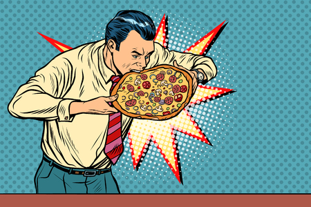 Businessman bites pizzaのイラスト素材