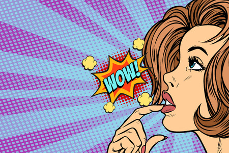 Wow woman thinks Pop art retroの写真素材