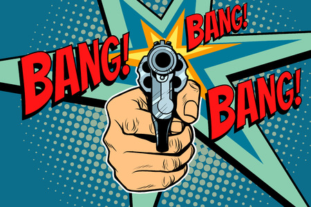 Bang sound of a shot revolver in hand illustration.のイラスト素材