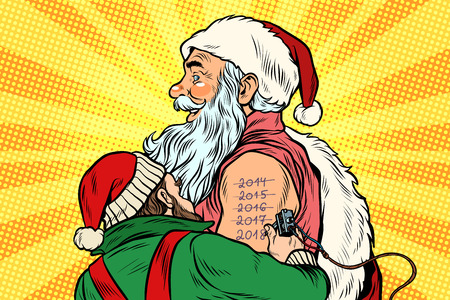 Elf makes Santa tattoo New year.のイラスト素材