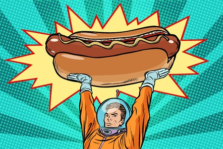 Cosmonaut and hot dog fast foodのイラスト素材