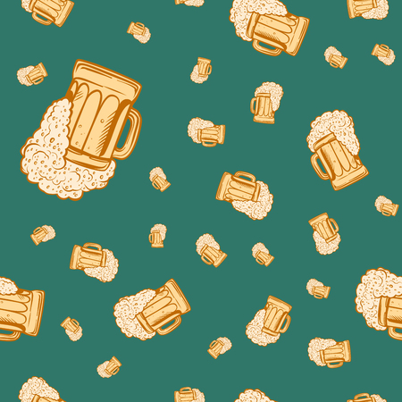 Beer mug seamless pattern. Pop art retro vector illustrationのイラスト素材
