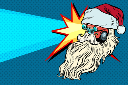 headlights Car Santa Claus Christmas character. Pop art retro vector illustrationのイラスト素材