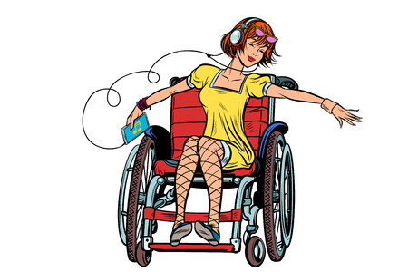 Dancing girl in a wheelchair, audio and musicのイラスト素材