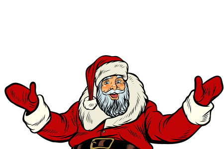 Santa Claus greeting gesture on white backgroundの写真素材