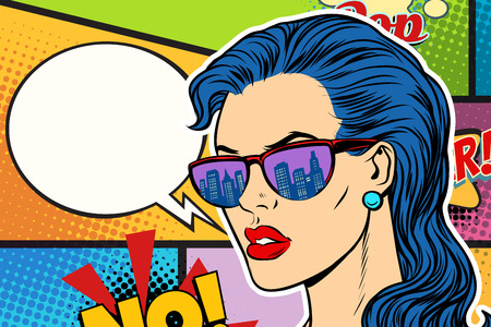 Pop art beautiful woman in sunglasses