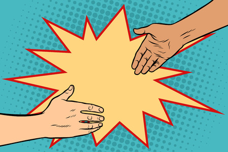 handshake African and Caucasian. Pop art retro vector illustration.のイラスト素材