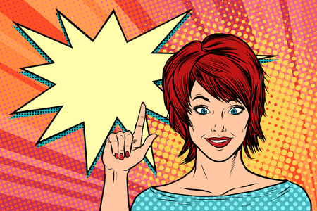 beautiful woman points. Pop art retro vector illustrationの写真素材