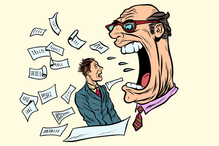 the boss yells at a subordinate. work and business. Pop art retro vector illustrationの写真素材