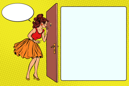 woman peeking through the peepholeのイラスト素材