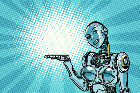 Beautiful woman robot presents. Pop art retro vector illustrationのイラスト素材
