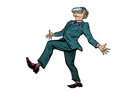 man playing virtual reality VR glasses. Isolated on white background. Pop art retro vector illustrationのイラスト素材
