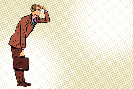 Businessman looking forward, watch. Pop art retro vector illustrationの写真素材
