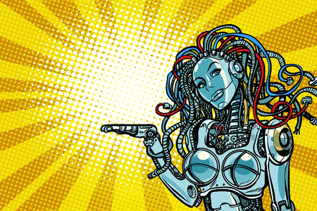 Beautiful woman robot promoterの写真素材