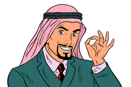 OK gesture Eastern businessman isolated on white background. Pop art retro vector illustrationの写真素材