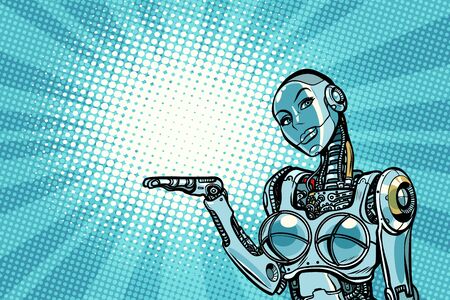 Beautiful woman robot presents. Pop art retro vector illustrationの写真素材
