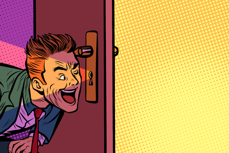 Businessman spying through the keyholeのイラスト素材