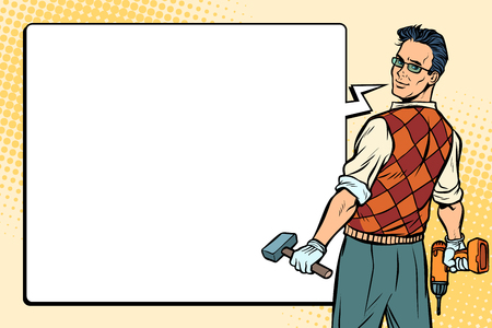 repairman, carpenter and comic bubbleのイラスト素材