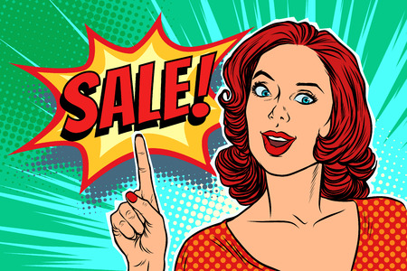 sale text pop art woman retro vector illustrationの写真素材