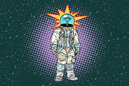 Astronaut head light bulb idea. Pop art retro vector illustration.の写真素材