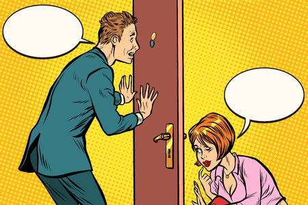 Male and female voyeurs. Pop art retro comic book vector illustrationの写真素材