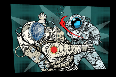 two cosmonauts fight the space war. Pop art retro comic book vector cartoon vector illustration hand drawingの写真素材
