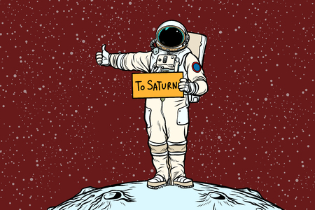 Astronaut hitch rides on Saturnの写真素材